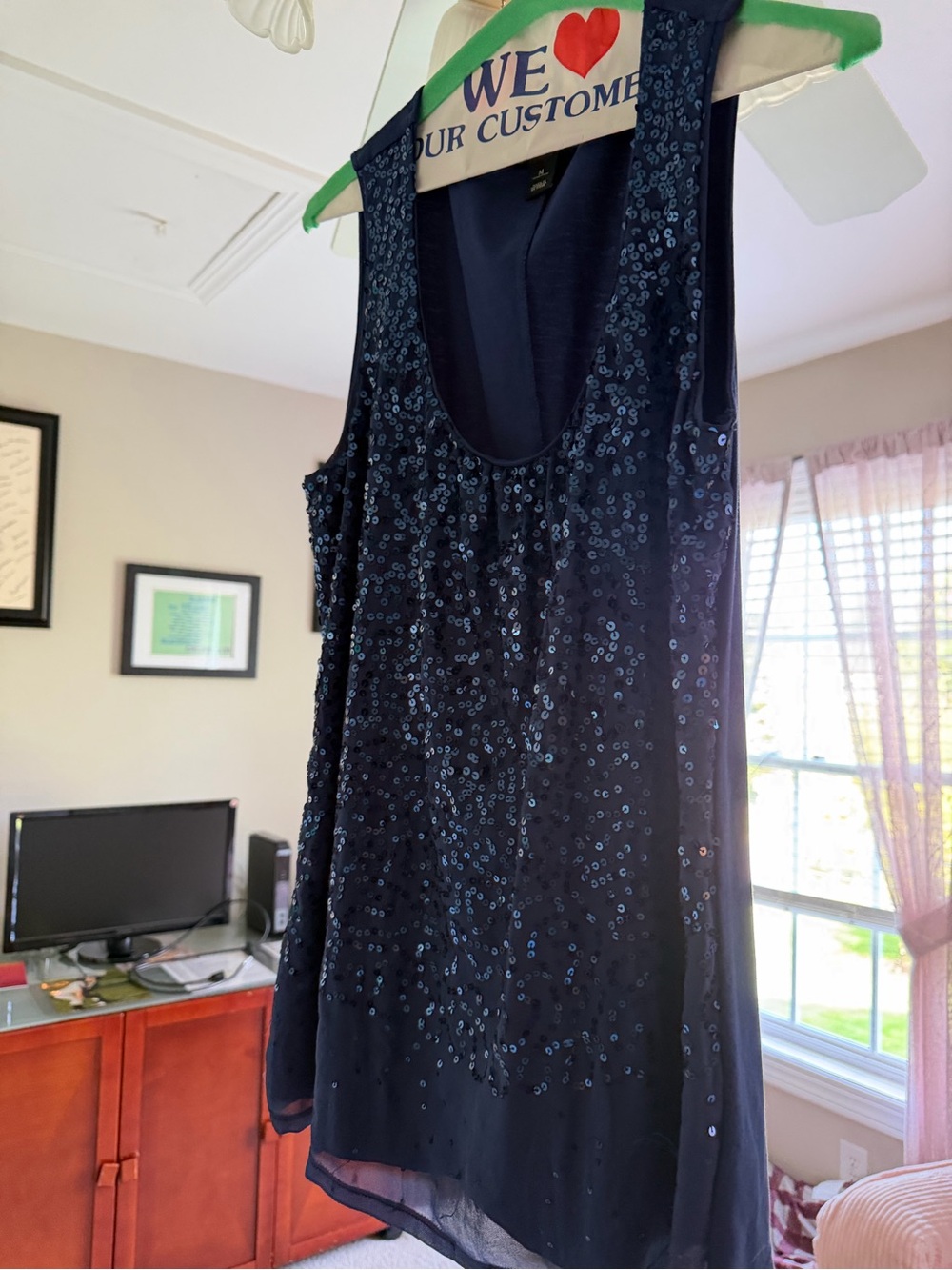 White House Black Market Navy Sequin Strapless Dress